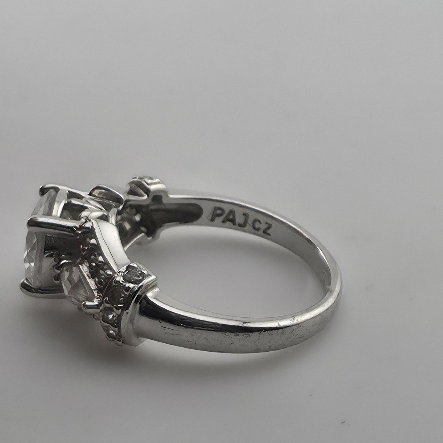 Vintage Sterling Silver PAJCZ CZ Engagement Ring Size 6.75 Statement Ring