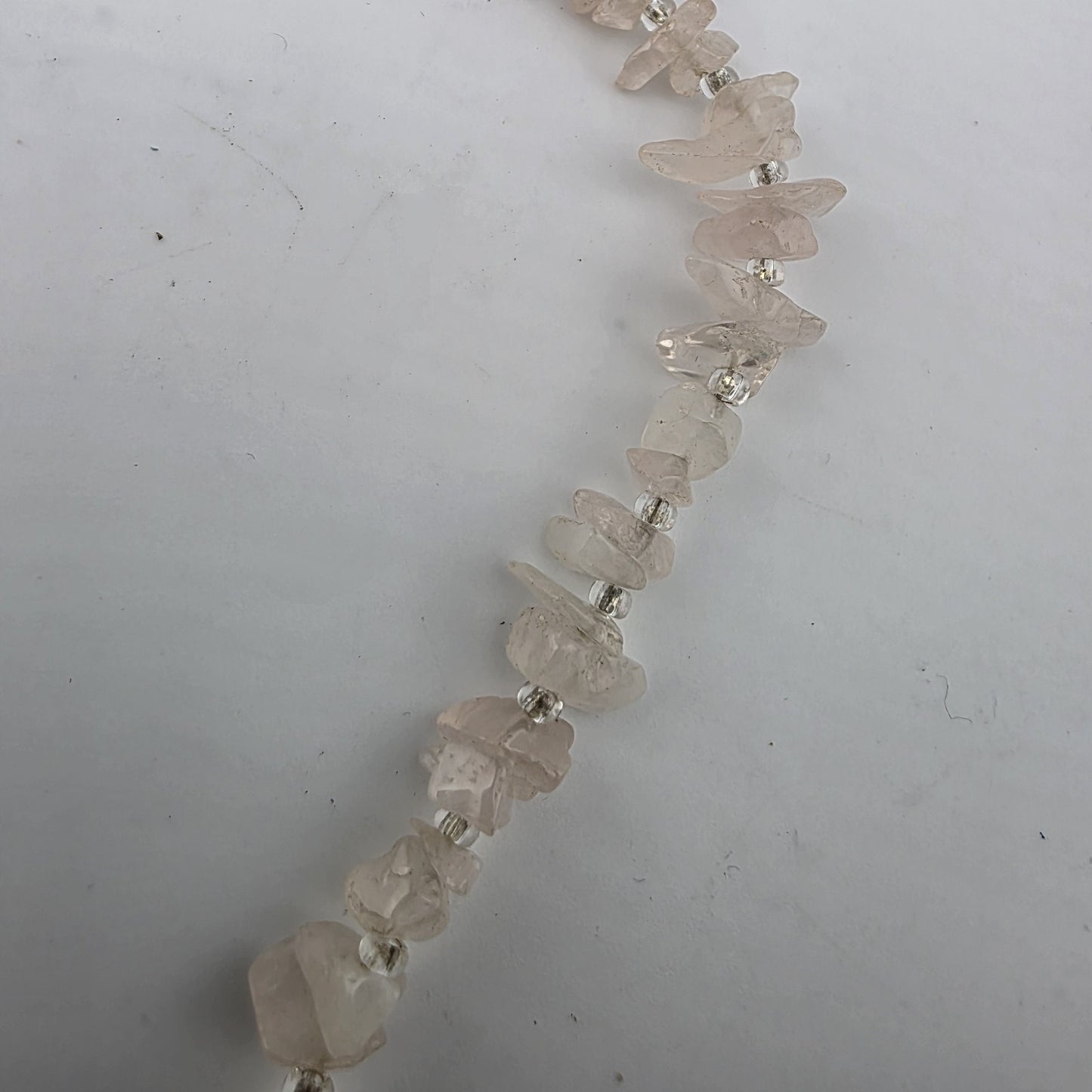 Rose Quartz Chip Necklace 20” Pink Gemstone Beaded Healing Boho