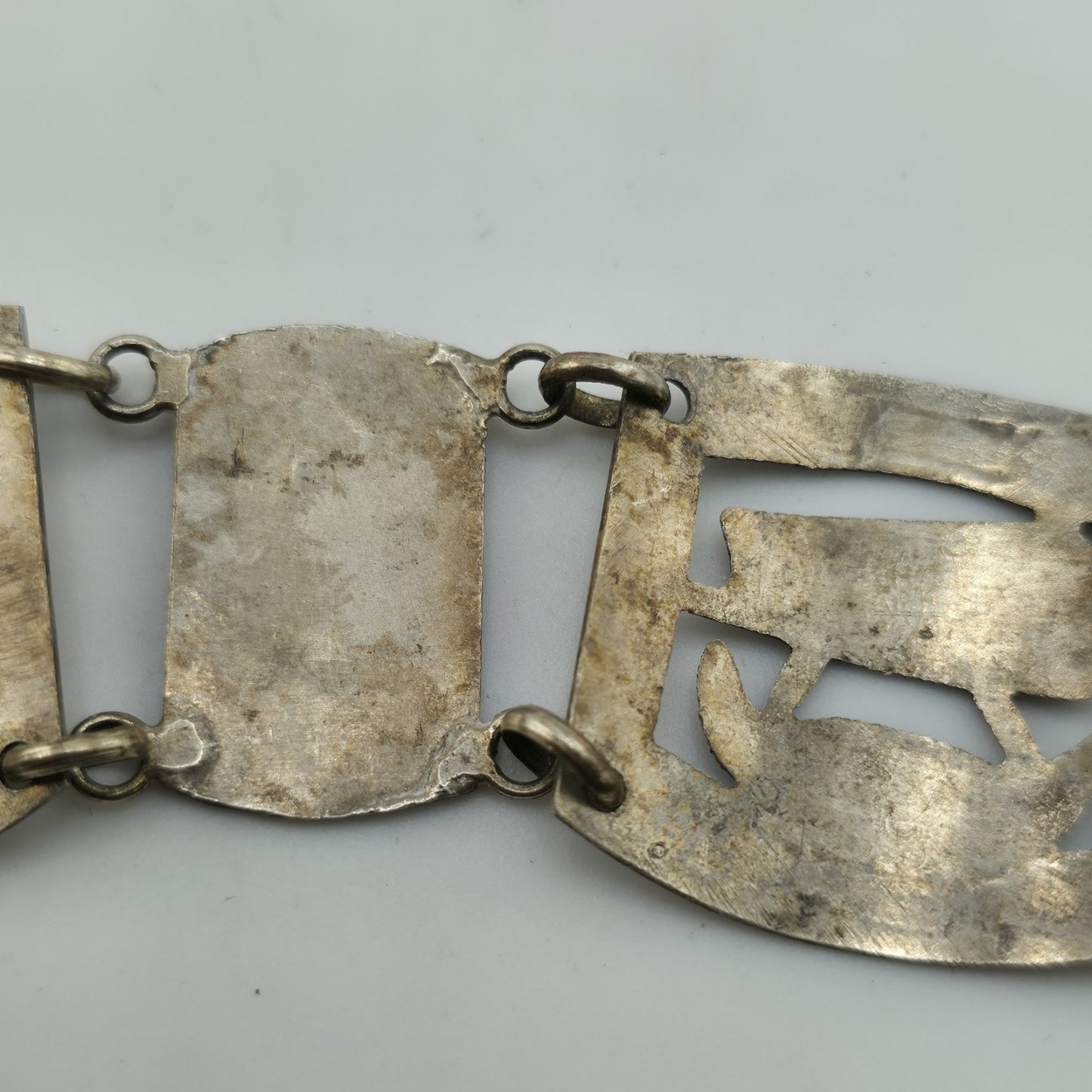 Vintage Sterling Peruvian Story Panel Link Bracelet Cultural Motif Design 15.5g