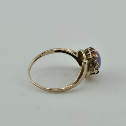 10K Yellow Gold Opal Ring Size 6.5 Vintage BDA Fiery Opal Statement Ring Vintage
