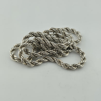 Solid Sterling Silver 925 Rope Chain Necklace 24” 47.2g Heavy Twist Link Italy