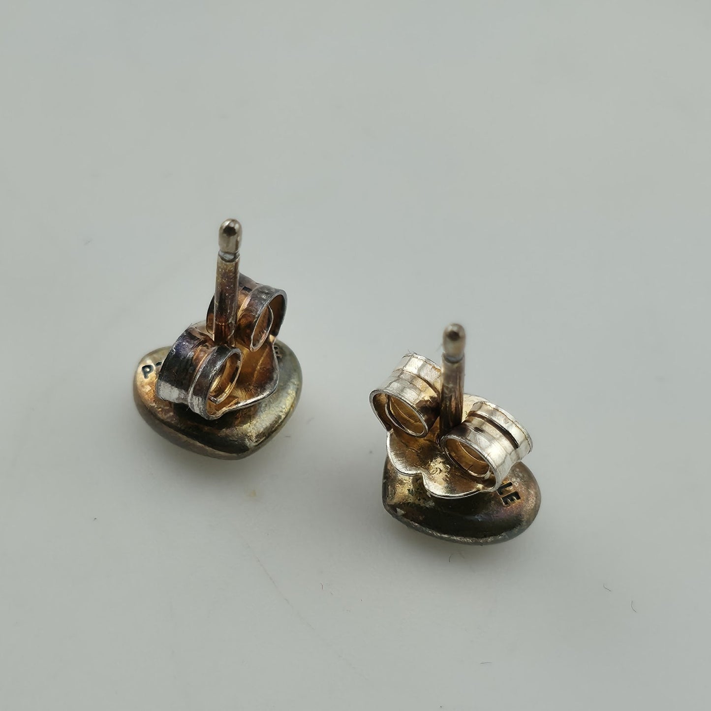 Pandora 925 ALE Sterling Silver Heart Stud Earrings Patina