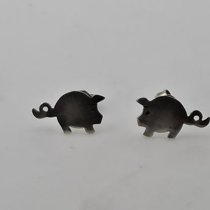 Vintage 925 Sterling Silver Pig Stud Earrings Cute Farm Animal Minimalist Jewelr