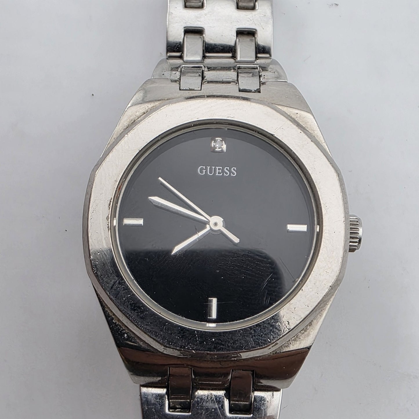 GUESS Women's Stainless Steel Silver Black Dial 27mm Watch U85004L1 6"