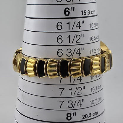 Main Line Time Quartz Watch Gold Tone Black Bracelet Tested Working 7"