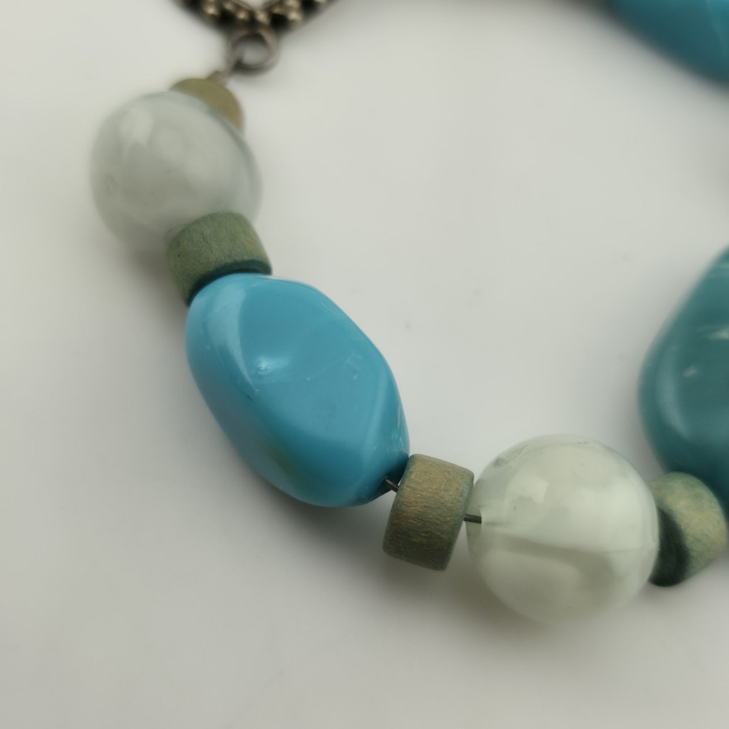 Sterling Silver Flux Stone Beaded Bracelet 6.5” Blue Green Simulated Stones