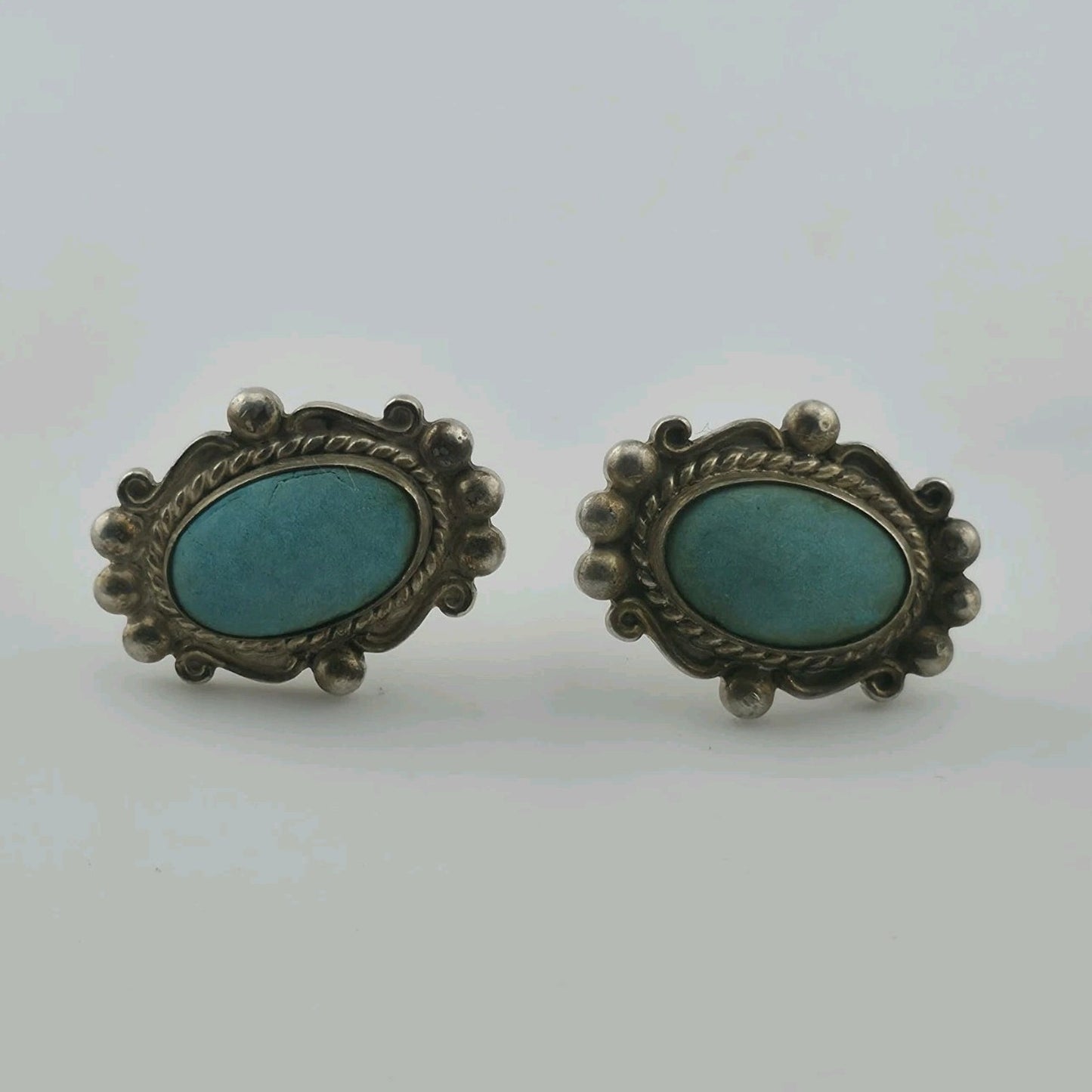 Vintage Turquoise Sterling Silver Screw Back Earrings Southwestern Style