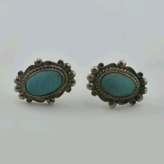 Vintage Turquoise Sterling Silver Screw Back Earrings Southwestern Style