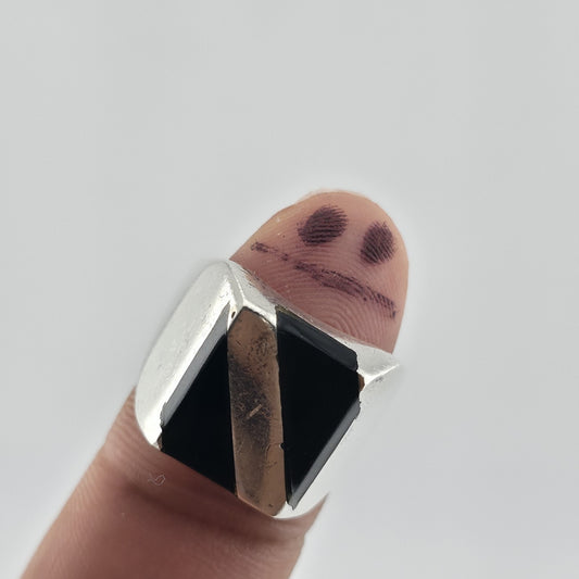 Vintage Mexico 925 Sterling Silver Black Onyx Signet Ring Size 9.5 17.4g Mens