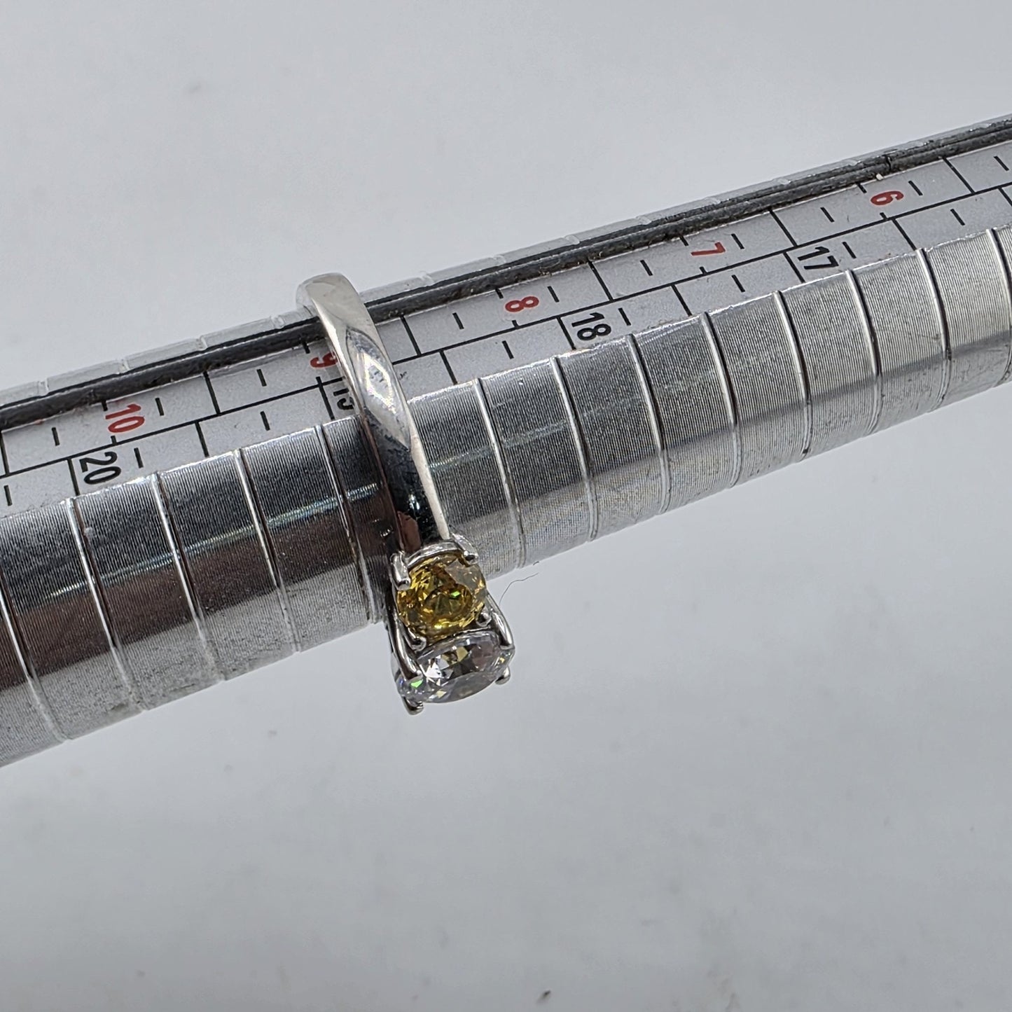 925 Sterling Silver CZ Three Stone Ring Size 8.75 Clear Yellow Stones