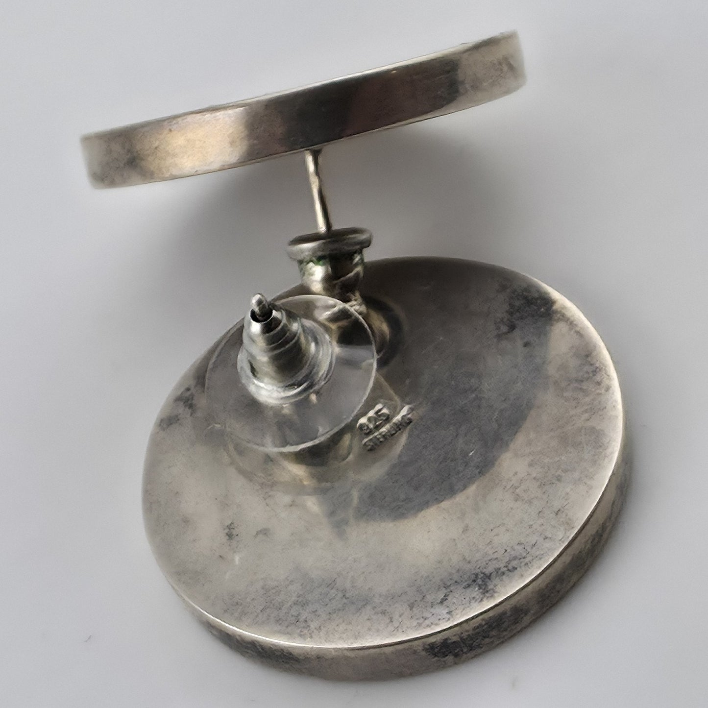 Vintage 925 Sterling Silver Round Disc Stud Earrings Modernist Minimalist Large