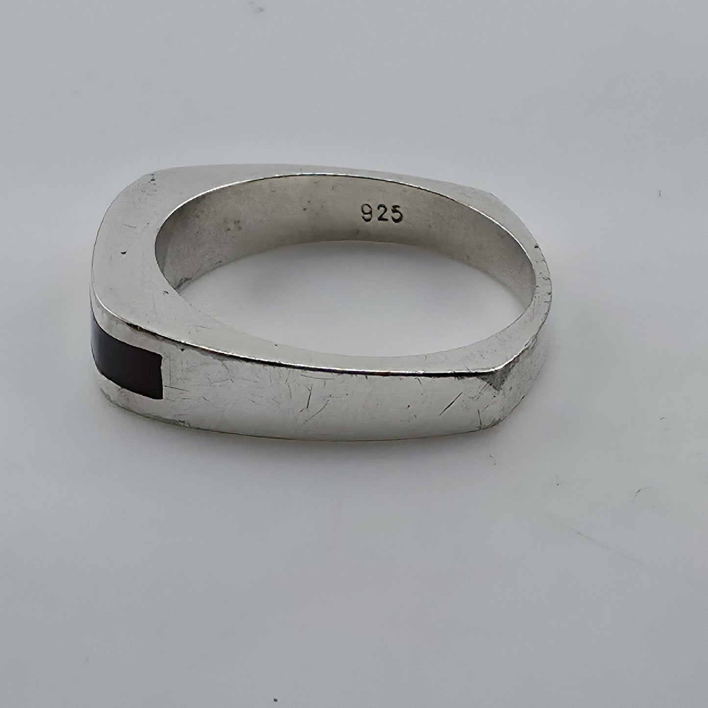 Vintage 925 sterling silver Mother Of Pearl rainbow inlay Ring Band Size 9.25