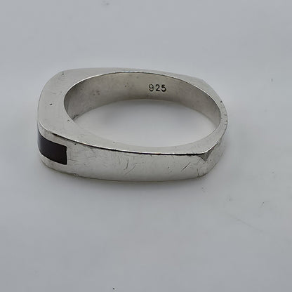 Vintage 925 sterling silver Mother Of Pearl rainbow inlay Ring Band Size 9.25