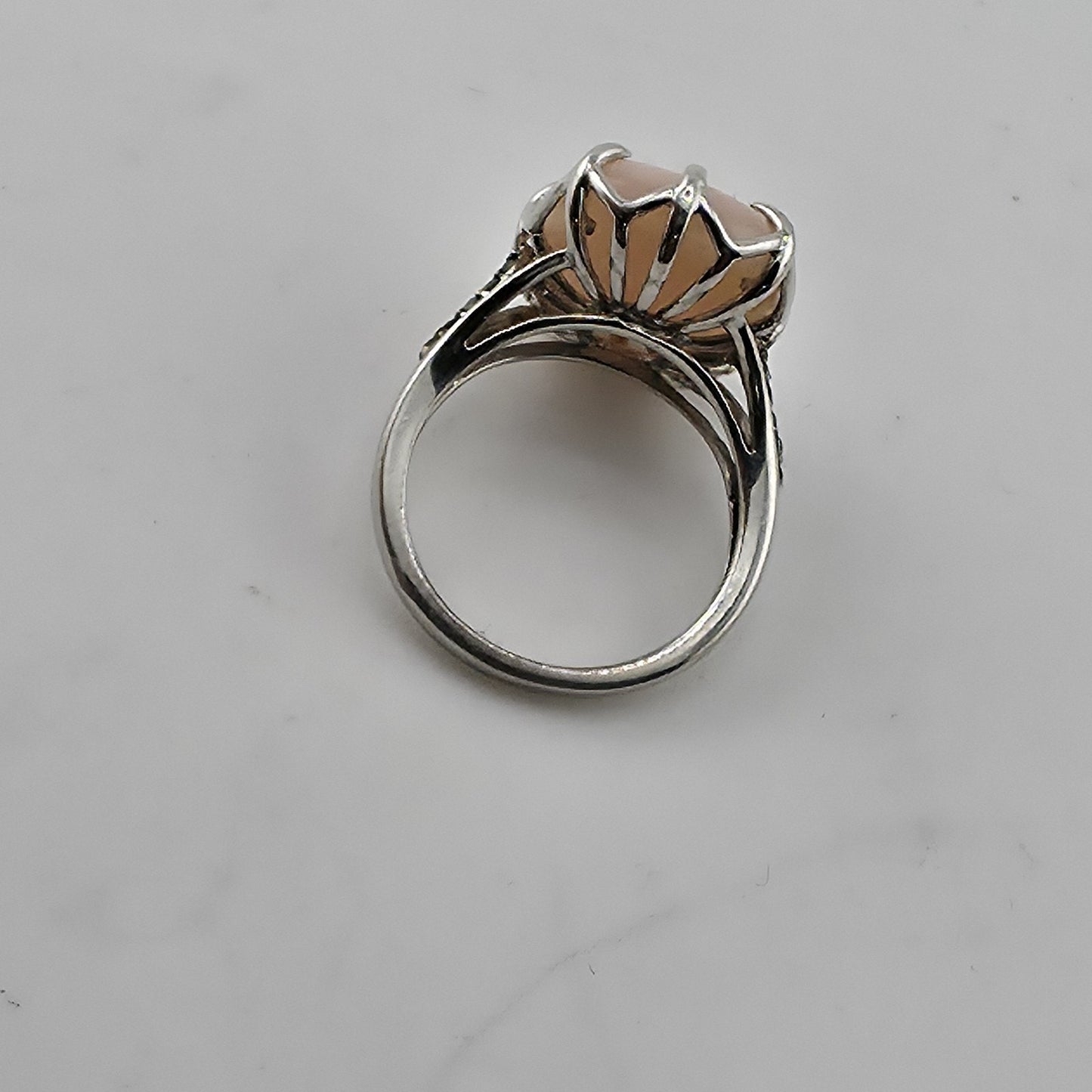 Sterling Silver 925 Pink Cabochon Oval Ring Size 5 Statement Cocktail Ring