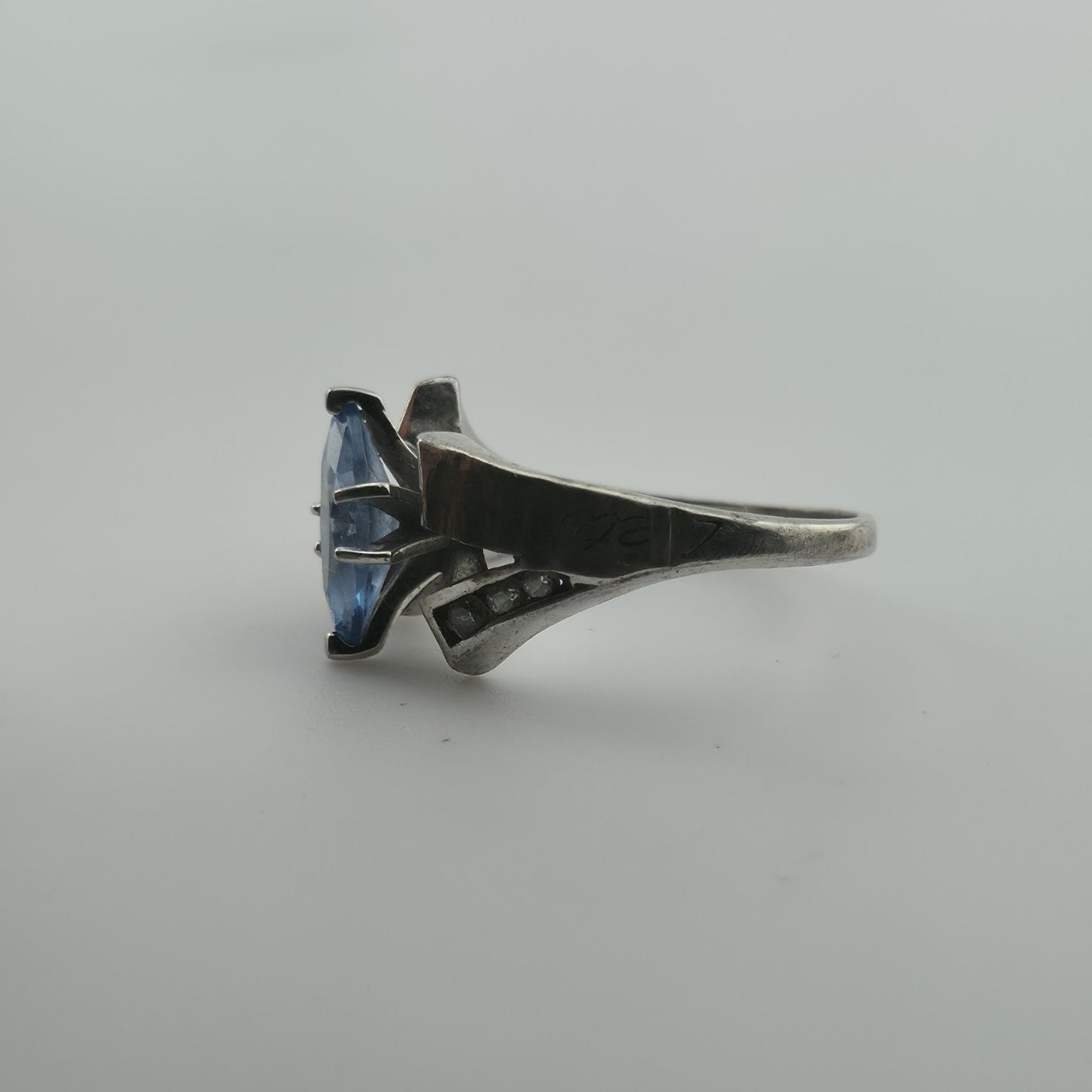 ELT Sterling Silver Blue Marquise Stone Ring Art Deco Style Size 6.25 Vintage