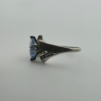 ELT Sterling Silver Blue Marquise Stone Ring Art Deco Style Size 6.25 Vintage