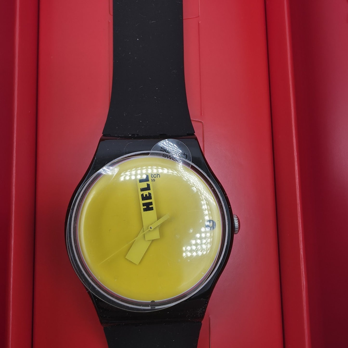 New Limited Swatch Swiss CIAO TUTTI" WRISTWATCH BLACK YELLOW SU0B120 41MM Hell O