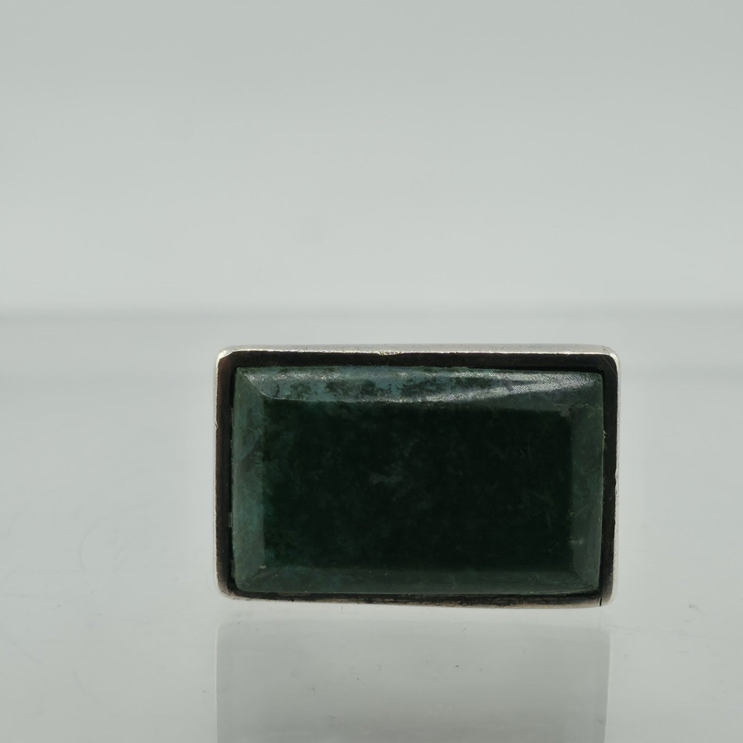 Vintage 950 Silver Green Stone Modernist Statement Ring Size 8.25