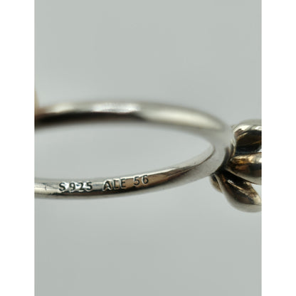 Pandora Cherry Blossom Stackable Ring Pink Enamel Sterling Silver 7.5 Retired