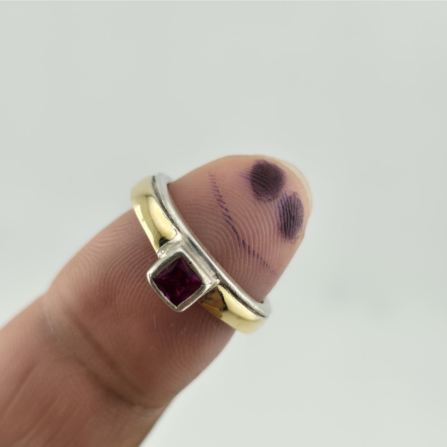 Sterling Silver 18K Gold Band Ruby Ring 6.25 FB Italy Two Tone Stackable Vintage