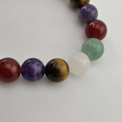 Multi Gemstone Beaded Stretch Bracelet Amethyst Tiger’s Eye Quartz 6.25"