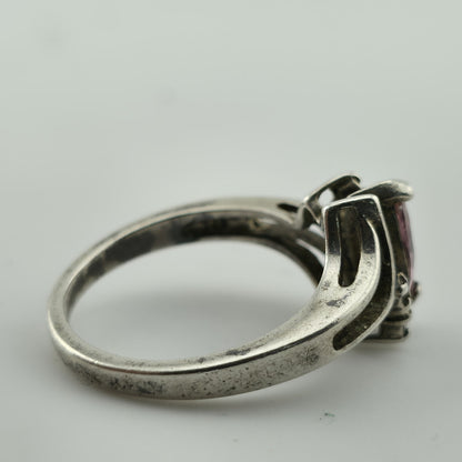 Sterling Silver 925 marquise cut Pink Stone Ring CZ Accents Size 8.75