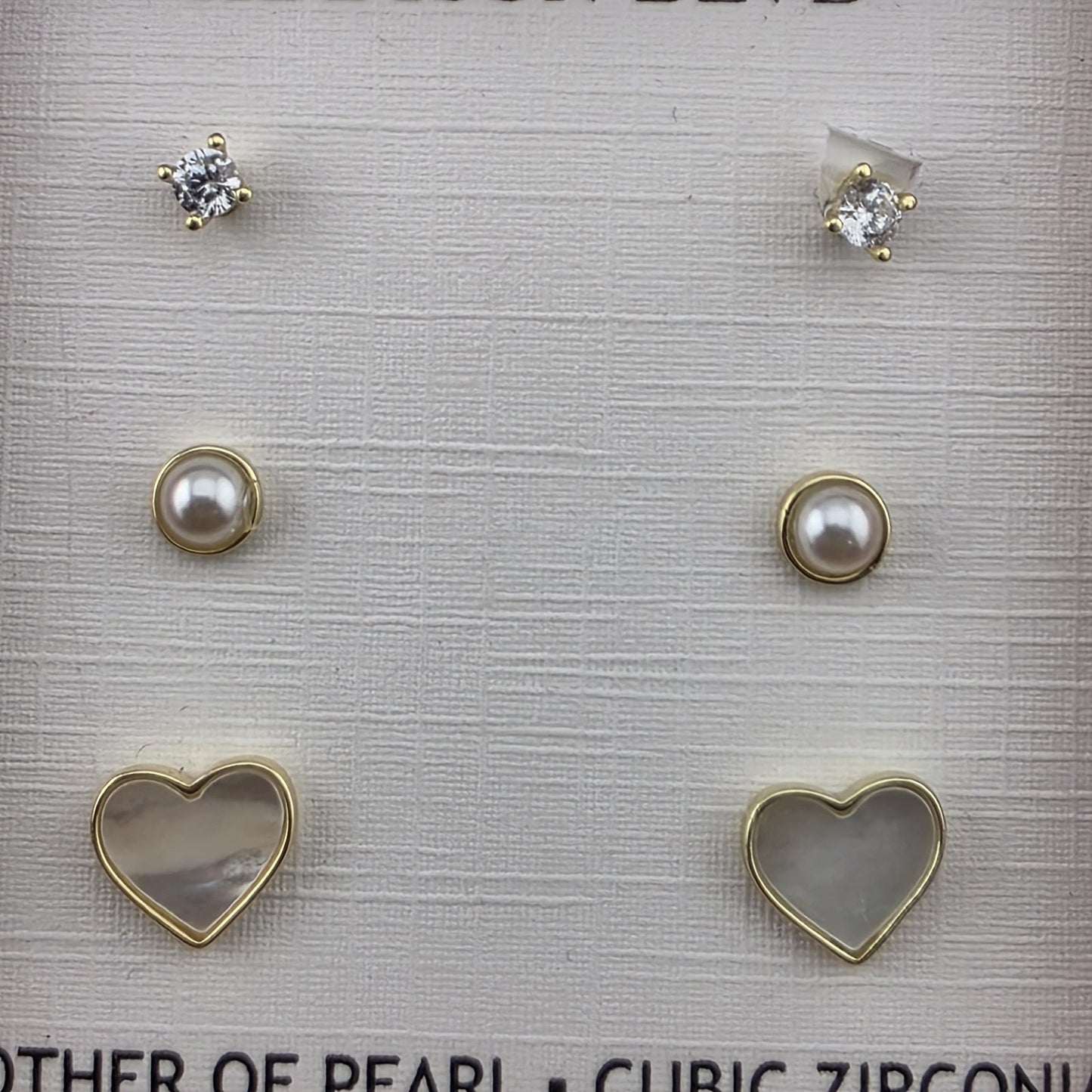 Addison Blvd Sterling Silver Stud Earrings Set CZ Pearl MOP Heart Gold Tone New