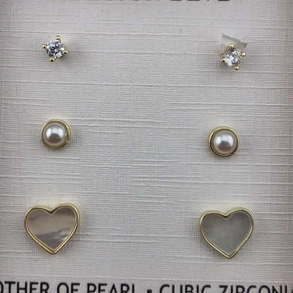 Addison Blvd Sterling Silver Stud Earrings Set CZ Pearl MOP Heart Gold Tone New