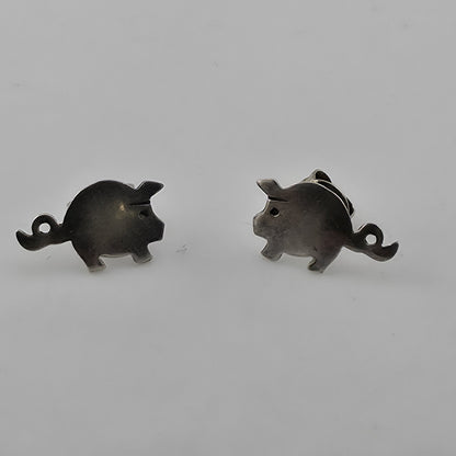 Vintage 925 Sterling Silver Pig Stud Earrings Cute Farm Animal Minimalist Jewelr