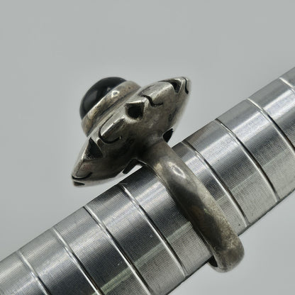 Vintage Mexico 925 Sterling Silver Black Onyx Sunburst Statement Ring Size 4.7