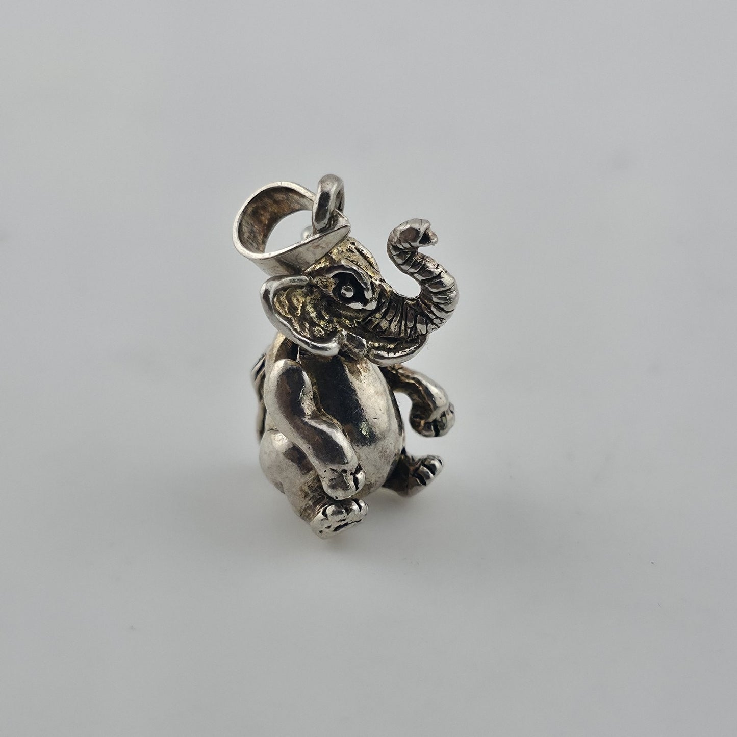 Vintage Sterling Silver 3D Elephant Pendant Charm Raised Trunk Figural Jewelry