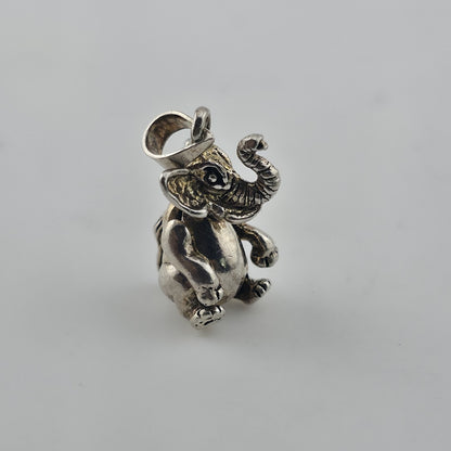Vintage Sterling Silver 3D Elephant Pendant Charm Raised Trunk Figural Jewelry