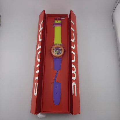 Swatch Dip In Color SUOP103 New Gent Watch Yellow Purple Pink New BoxColorful