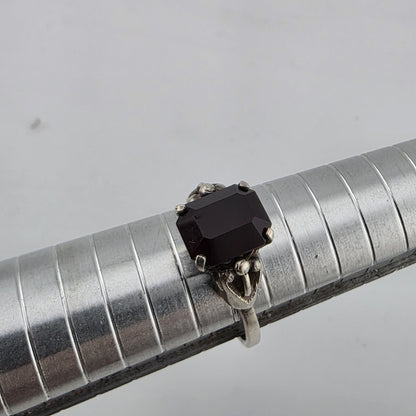 Vintage Sterling Silver Ring SARAH COVENTRY Emerald-Cut Garnet Solitaire 7.75