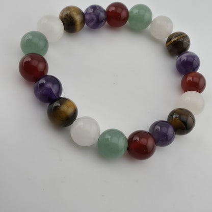 Multi Gemstone Beaded Stretch Bracelet Amethyst Tiger’s Eye Quartz 6.25"