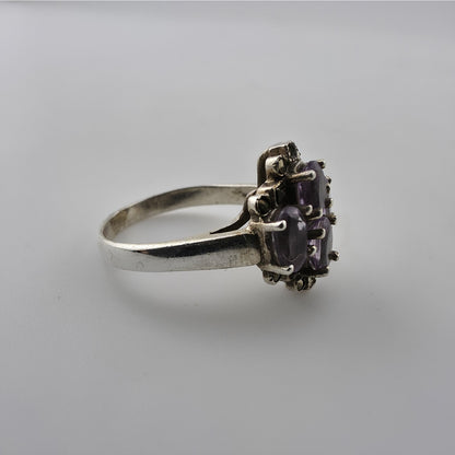 Sterling Silver Ring 925 Natural Purple Amethyst Cluster Ovals Statment 8.25