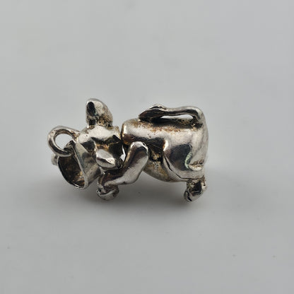 Vintage Sterling Silver 3D Elephant Pendant Charm Raised Trunk Figural Jewelry