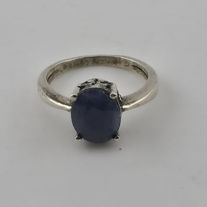 Vintage Sterling Silver Blue Stone Ring Size 6.25 Oval Cabochon Jewelry