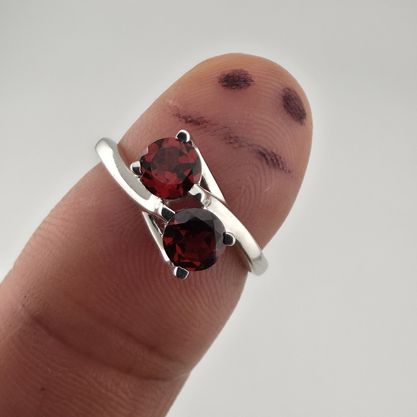 Sterling Silver Garnet Ring Two Stone Bypass Ring Minimalist Gemstone Ring Jewel