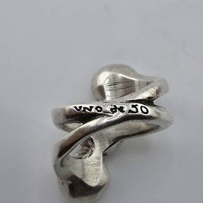 UNOde50 Sterling Silver Triple Crystal Ring Size 6.25 handmade Spain Alterego