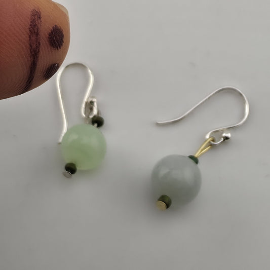 Mismatched Stone Bead Earrings Green Blue Dangle Silver Tone Boho Jewelry