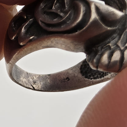 925 Sterling Silver Tribal Skull Ring Gothic Biker Heavy Mens Size 8
