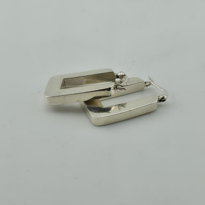 Sterling Silver 925 Rectangle Hoop Earrings Minimalist Geometric Dangle