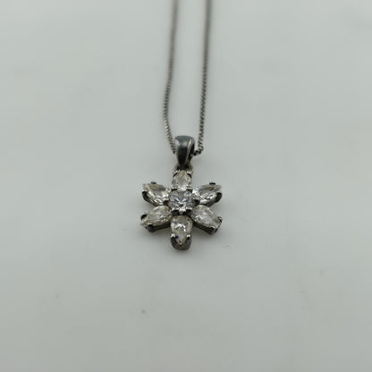 Sterling Silver 925 CZ Flower Pendant Necklace 18” Dainty Box Chain