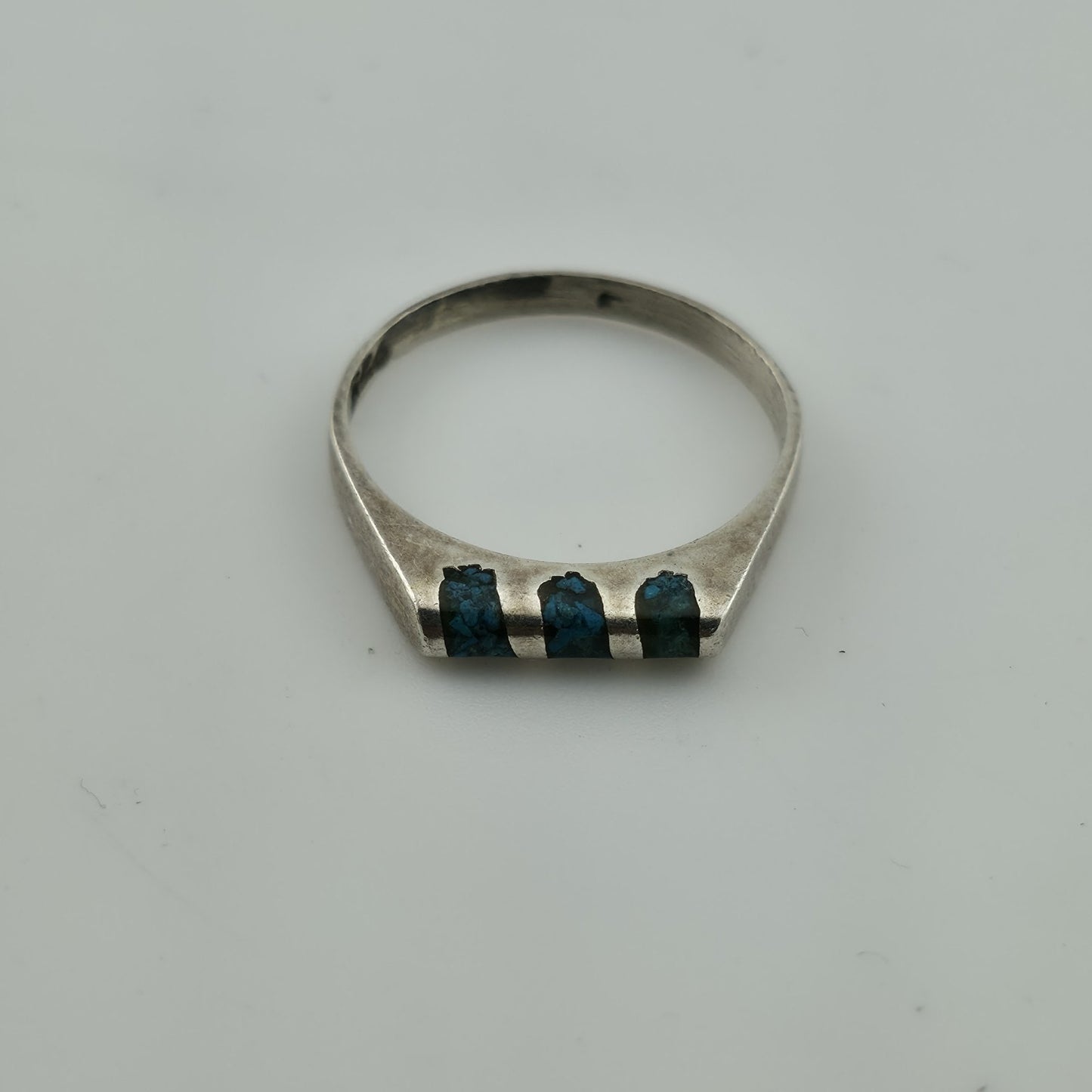 Vintage Mexico 925 Sterling Silver Turquoise Inlay Ring MCM Minimalist Band 5