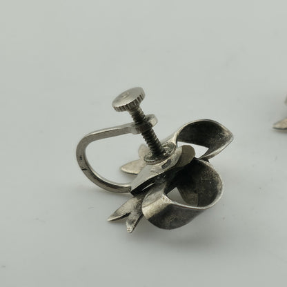 Vintage Sterling Silver Turquoise Bow Earrings Southwestern Ribbon Jewelry