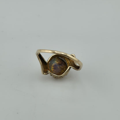 10K Yellow Gold Opal Ring Size 6.5 Vintage BDA Fiery Opal Statement Ring Vintage