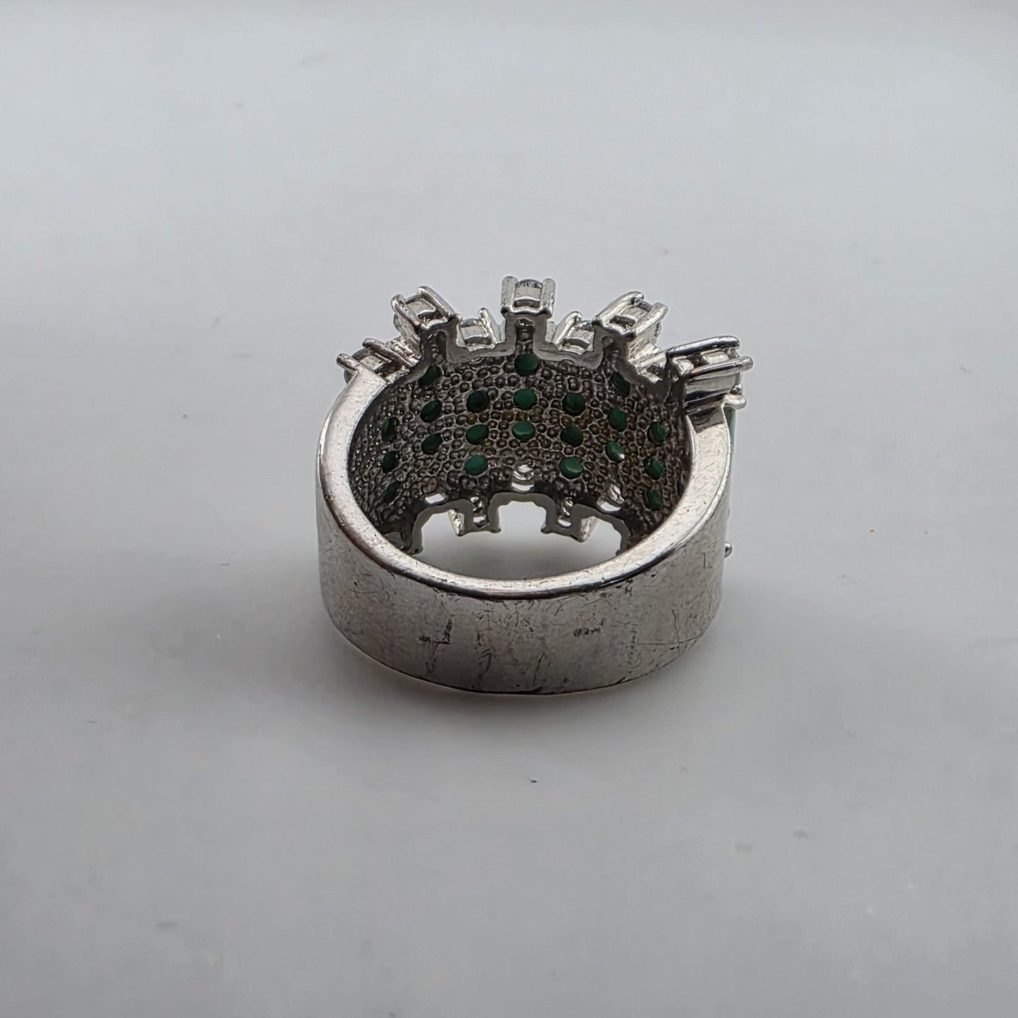 Silver Tone Faux Turquoise & Clear Stone Statement Ring Size 8 Costume fashion