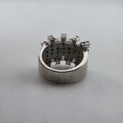 Silver Tone Faux Turquoise & Clear Stone Statement Ring Size 8 Costume fashion