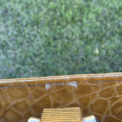 Vintage Saks Fifth Avenue Yellow Exotic Leather Handbag 1950s France Mid Century